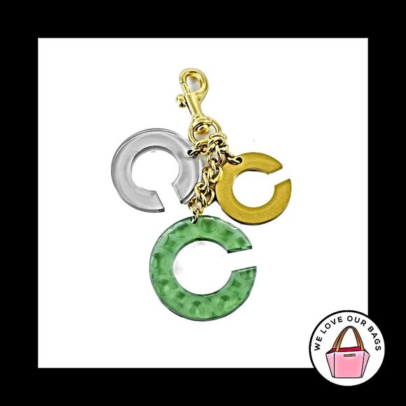 New COACH OP Art C Lucite Plastic Brass Chain Fob Bag Charm Keychain Hang Tag